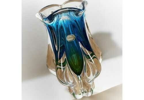 Bohemia Art Glass Vase By Jozef Hospodka Chribska Glassworks Czechoslovakia 1960s
