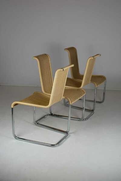 B20 Cane And Chrome Cantilever Dining Chairs By Axel