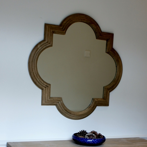 Large Wall Mirror With Solid Oak Frame In Traditional Style A Quatrefoil Patterned