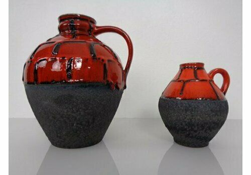Red & Black Lava Ceramic Vases By Heinz Siery For Carstens, 1960s, Set Of 2