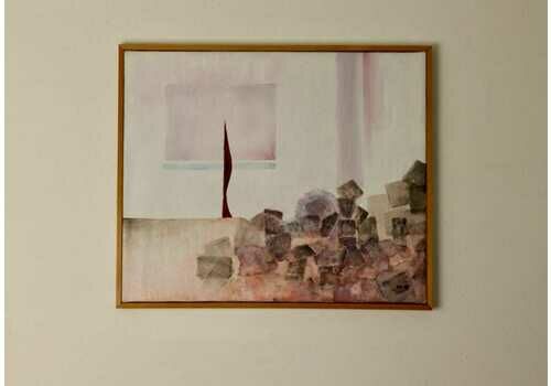 Swedish Vintage Oil On Canvas Painting" Abstract Composition With Geometric Elements" By Bengt Andersson Vintage & Framed