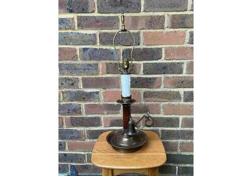 Large 1970s Mock Candlestick And Holder Lamp Metal, Plastic And Wood, Working