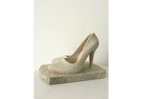 Stone Sculpture Of Stiletto Heel Shoes, Hand Carved Solid Limestone, Dressing Room Accessory Or Doorstop