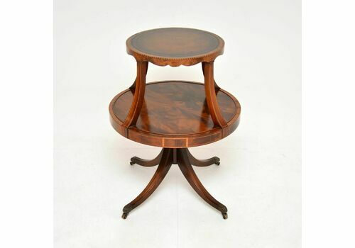 Antique Regency Style Mahogany Leather Top 2 Tier Table