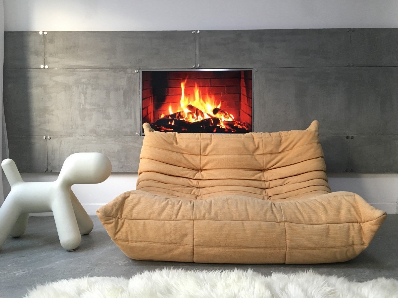 Vintage Genuine Orange Design Ligne Roset Two Seater Togo Sofa