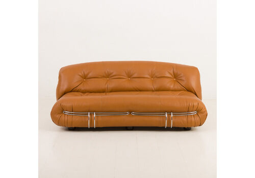 Soriana Sofa By Afra And Tobia Scarpa For Cassina, In Fully Natural Aniline Cognac Leather, Italy, 1970s