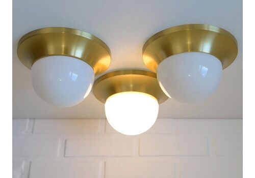 Wall Lamps / Set Of 3 / Mushroom Lamp / Vintage Brass Sconces / Space Age Style / Ceiling Lights / Mid Century Modern / 1980s / Flush Mount