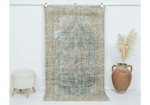 4x7 Vintage Rug, Blue Turkish Rug, Antique Handmade Rug, Anatolian Rug, Low Pile Rug, Neutral Rug, Kitchen Rug, Small Rug, Oushak Rug