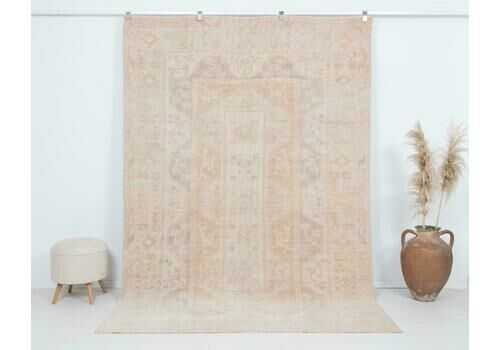 6.3x9.4 Feet Vintage Rug, Turkish Rug, Wool Rug, Antique Rug, Oushak Rug, Anatolian Rug, Low Pile Rug, Naturel Rug, Handmade Rug, Faded Rug