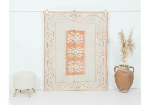 4x6 Vintage Rug, Orange Handmade Turkish Rug, Antique Rug, Anatolian Rug, Low Pile Rug, Oushak Rug, Kitchen Rug, Wool Rug, Old Rug, Wool Rug