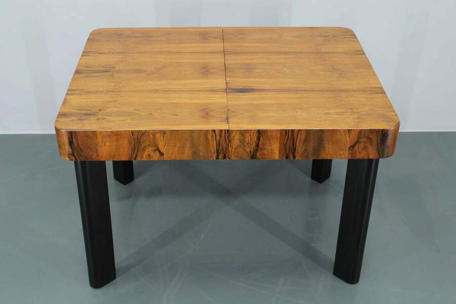 1930s Art Deco Extendable Dining Table In Walnut Finish , Czechoslovakia photo furniture