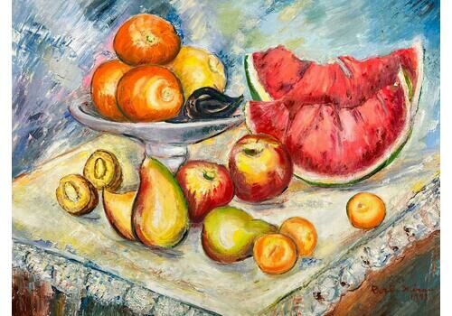Maria Tort Xirauwatermelons & Fruit Large Modernist Still Life Painting Spanish Artist