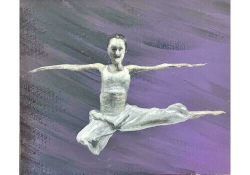 Contemporary British Colourful Modern British Painting The Dancer White Against Purple Background