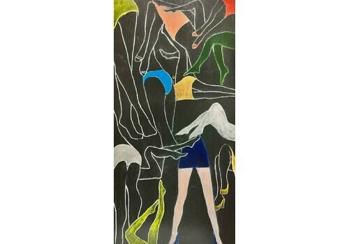 Contemporary British Colourful Modern British Black Board Abstract Legs & Skirts