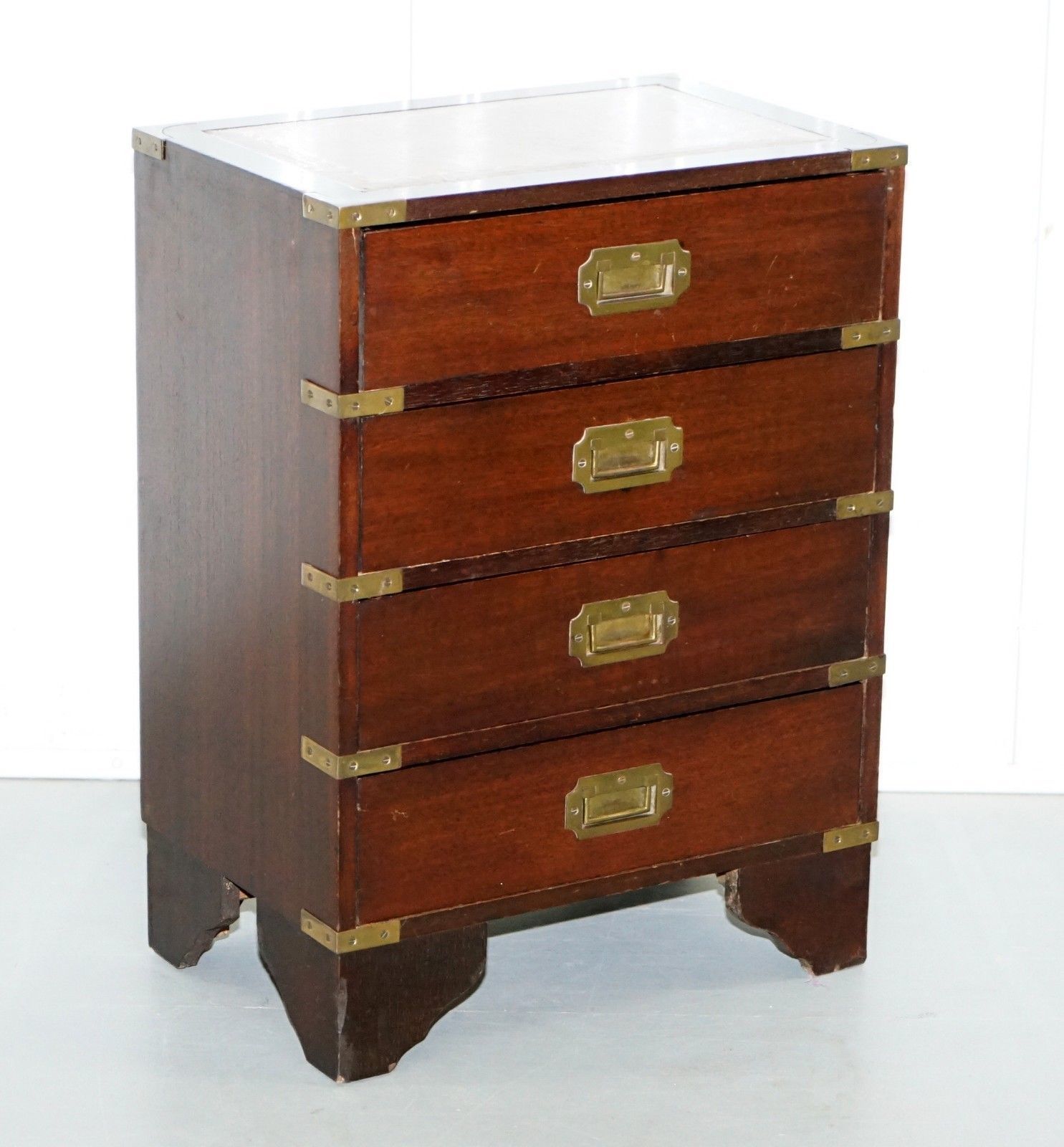 Lovely Side Table Sized Military Campaign Chest Of Drawers Brown