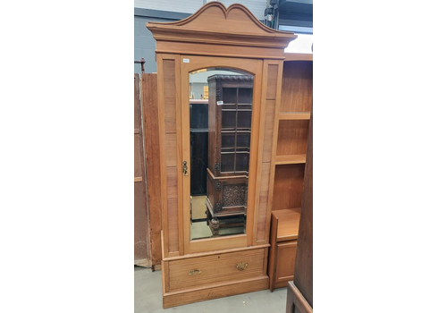 Antique Edwardian Walnut Single Wardrobe Mirrored Door Drawer Bedroom