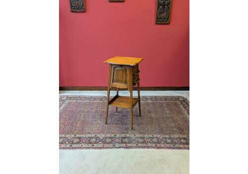 Antique Edwardian Oak Occasional Table With Pipe Rack & Cupboard