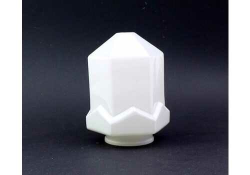 Vintage French White Opaline Glass Art Deco Geometric Lamp Shade, Retro Milk Glass 1930s Cubist Style Shade From France, Skyscraper Light