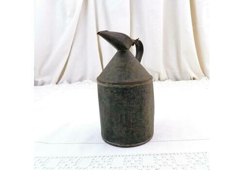 Small French Antique Metal Petrol Can, Retro Tin Gas Pitcher / Jug From France, Man Cave Accessory, Vintage Garage Decor