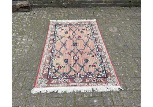 Attractive Medium Sized Vintage Rug With Pink, Red, Blue Pattern (183cm X 100cm)