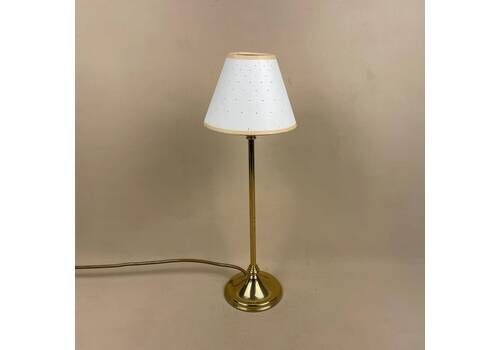Antique Metal Gold Brass Lamp Light Bedside Side Table Desk Column Pillar Base Ornate Detail Medium Vintage Lampshade Shade Cream Round