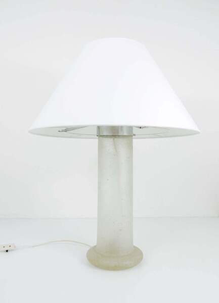 Signed Karl Springer Table Lamp With A Sandblasted Glass Base, 1970s photo for sale