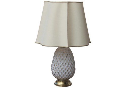Pineapple Table Lamp Glass Carved 18 Karat Gold 1970 Italy Design Black Chantung