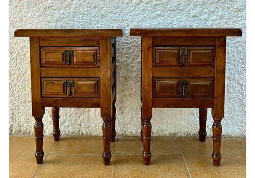20th Century Spanish Nightstands With Two Drawers And Iron Hardware, 1950s, Set Of 2