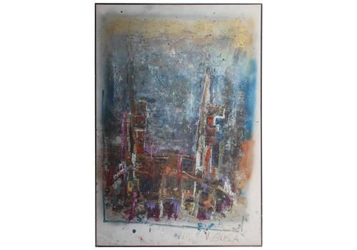 Big Oil On Canvas From The 1960s, Signed V, Busa Abstract Colored Italian Design