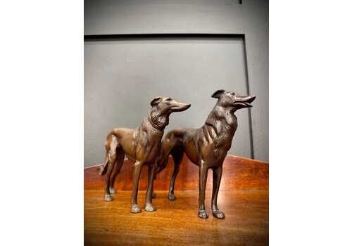 Pair Of Bronze Greyhound Figurines / Bronze Dog Ornaments / Dog Statue