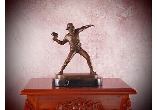 Bronze Banksy Flower Thrower Sculpture: Contemporary Street Art Masterpiece For Modern Home Decor