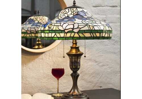 Elegant Art Deco Style Tiffany Table Lamp: Floral Stained Glass Design For Home Or Office Decor