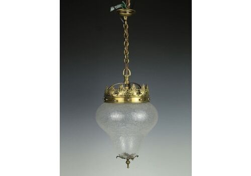Antique Crown Pendant With Cracked Glass Teardrop Globe
