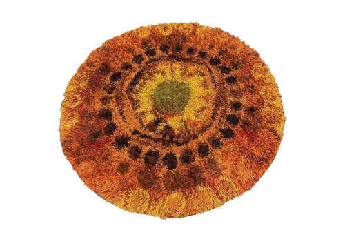 1960s English Circular Shagpile Rya Sun Design Rug