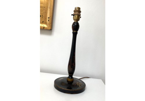Vintage Ebonised Gilt Painted Edwardian Chinoiserie Table Lamp C1920s Rewired