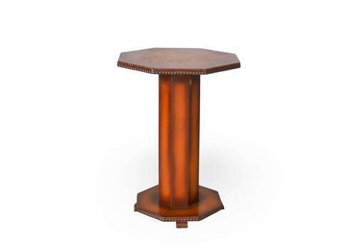Octagonal Art Deco Leather Top & Wood Side Table In Original Condition