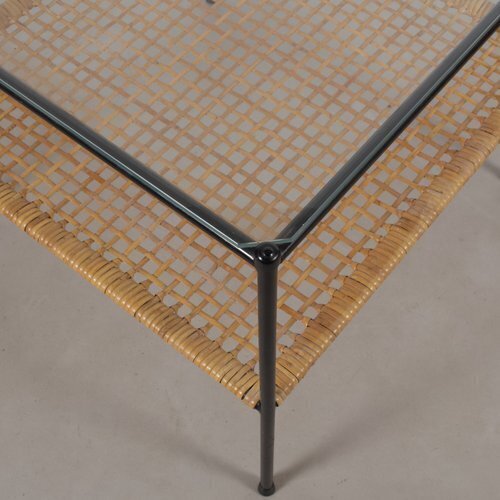 Vintage Dirk Van Sliedregt Rattan And Glass Coffee Table For Gebr Jonkers, Holland 1950s photo for sale