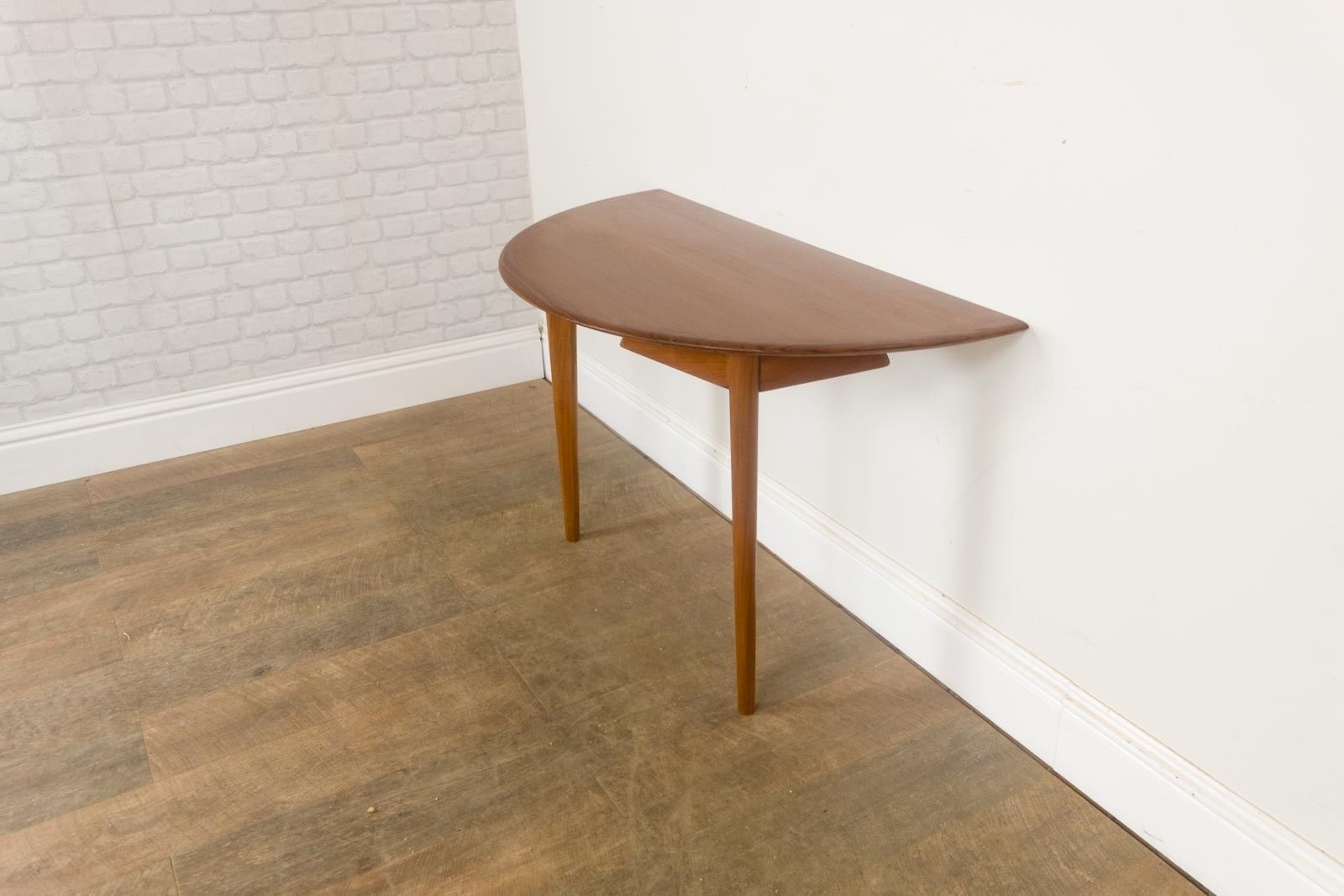 Vintage Retro Danish Teak Half Moon Console Table Desk