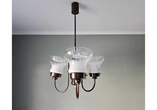 Vintage Chandelier / Copper Glass Light Fixture / Mazzega Pendant Light / Murano Glass Chandelier / Mid Century Modern Lamp / Yugoslavia 70s