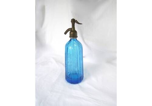 Vintage Soda Siphon, Blue Seltzer Bottle, French Soda Siphon, Vintage Barware
