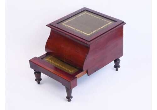 Antique Victoria Bed Steps With Leather, Two Tiered English Stool, Mahogany Bedside Commode 1800