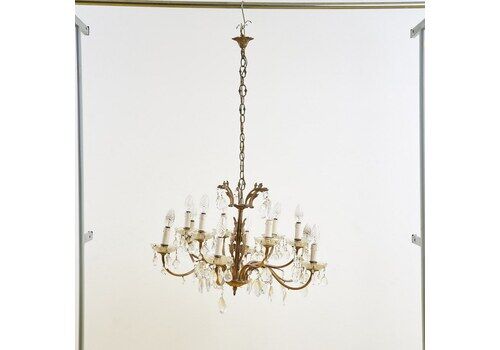 1940s Metal Chandelier With Glass Drops