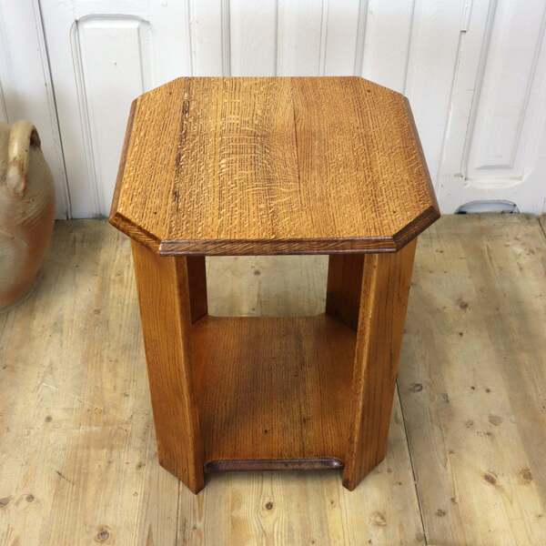 Vintage Art Deco Octagonal Solid Oak Side Table photo furniture