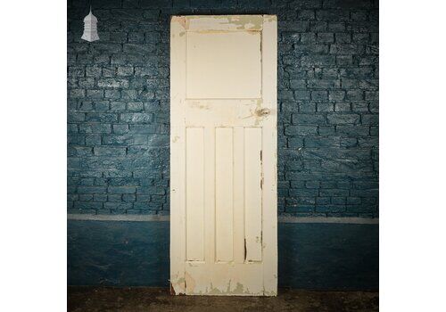 1930s 4 Panel Door – Distressed White, Beehive Handles, Original Locks & Hinges