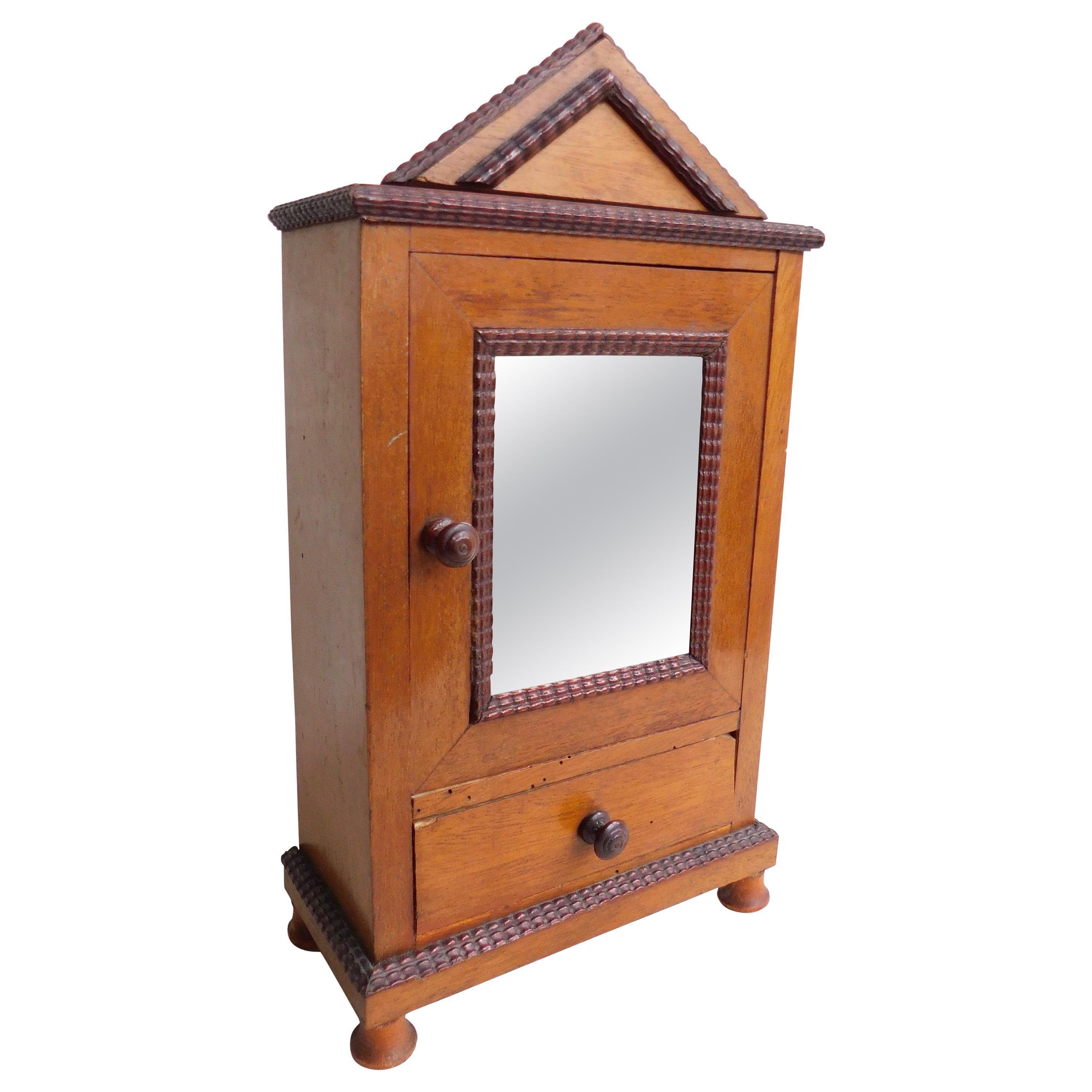 19th Century French Miniature Cabinet Armoire With Mirrored Door