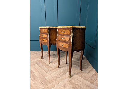 Pair Of Antique Bombé Louis XV Style Marble Top Bedside Cabinets