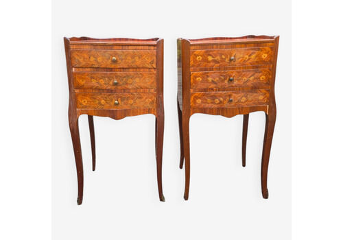 Pair Of Louis XV Style Bedside Tables With Rosewood Marquetry