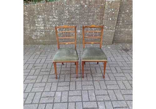 Pair Of Exquisite Antique Victorian Chairs – Inlaid Detail, Decorative Backs, Sturdy & Elegant