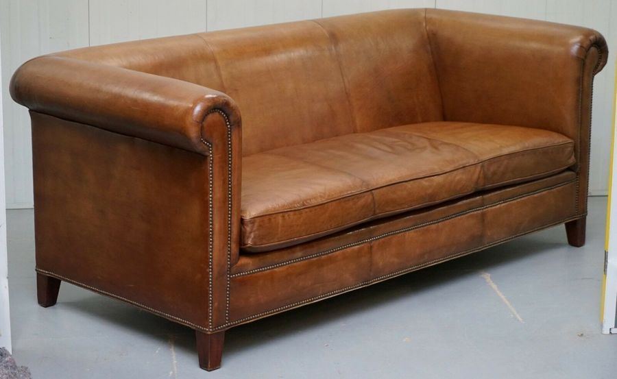 Ralph Lauren Brompton 3 Seater Vintage Brown Heritage Leather Sofa