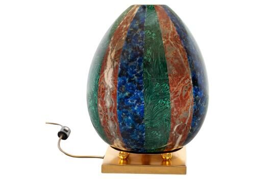 Enameled Faux Colored Marble, Malachite And Brass Table Lamp